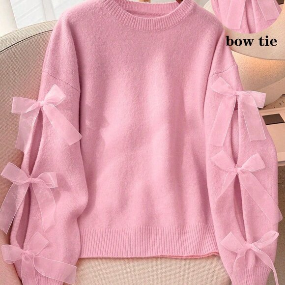 Pink Elegant Women's French Romantic Knit Pullover Sweater - Picture 3 of 6